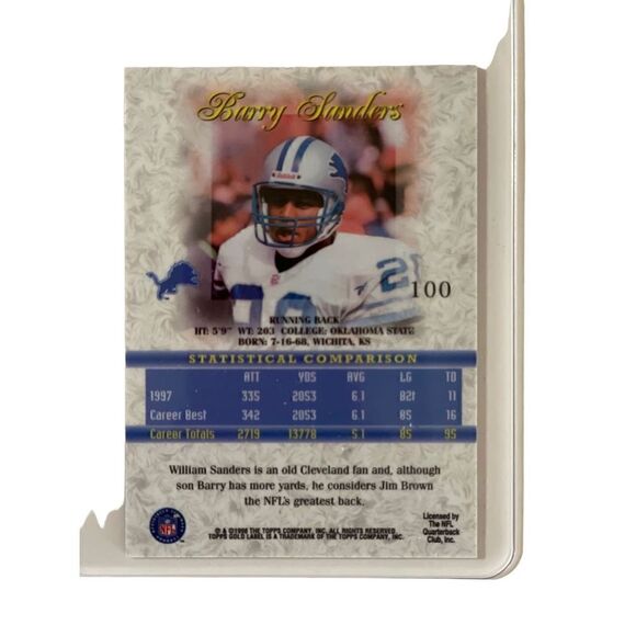 Barry sanders 1998 Topps Gold Label # 100 mint condition - Picture 2 of 2